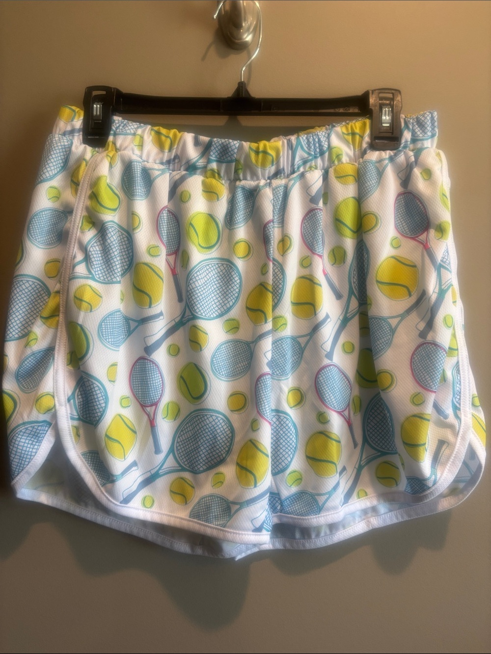 Women’s White Tennis Print Active Shorts
